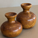 Pair of Vintage Hand-turned Wooden Vases with Glass Tubes