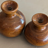 Pair of Vintage Hand-turned Wooden Vases with Glass Tubes