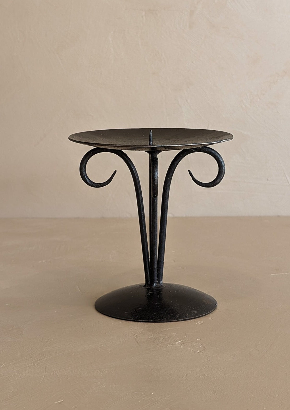 Vintage European Brutalist-Style Black Metal Candleholder