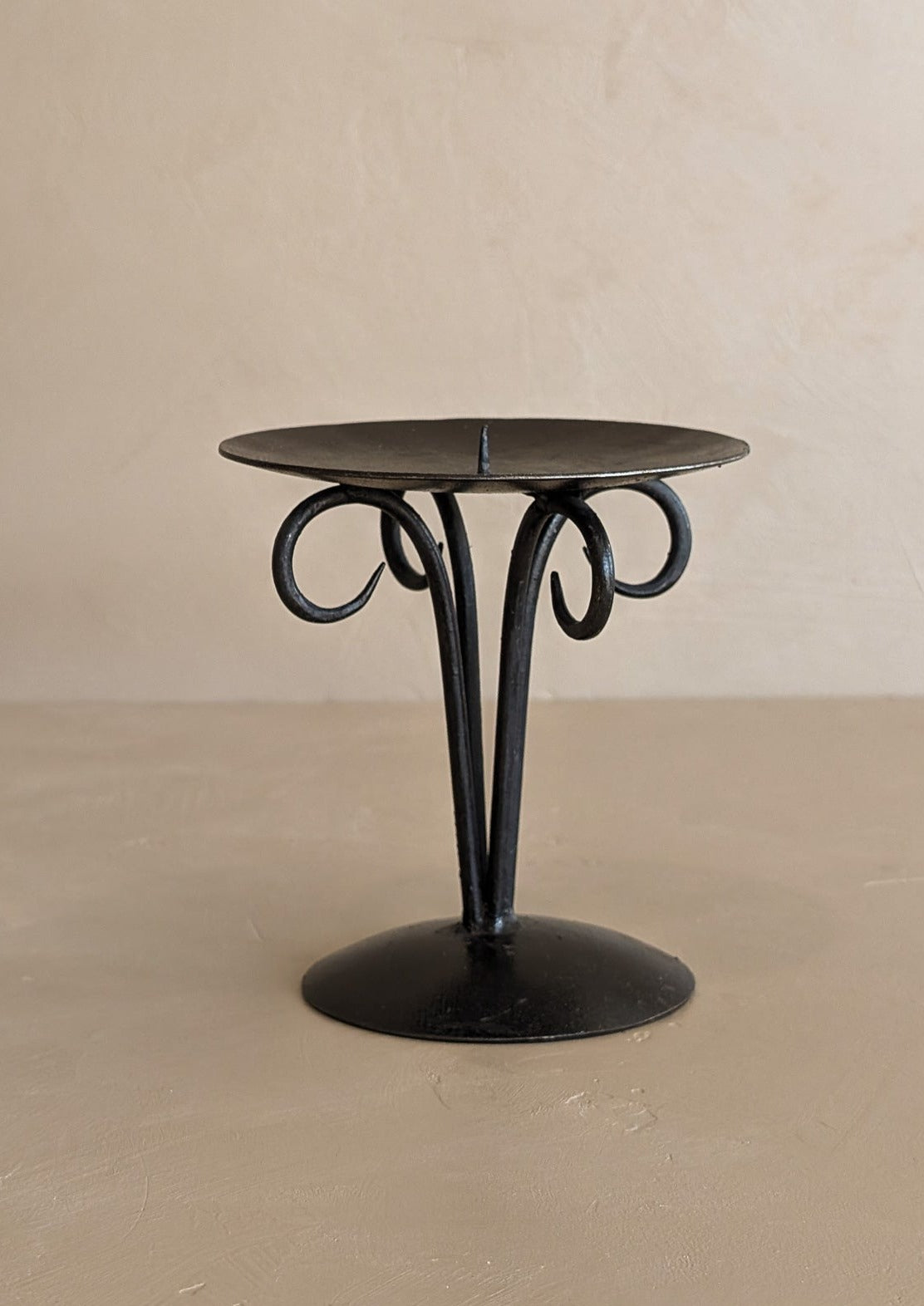 Vintage European Brutalist-Style Black Metal Candleholder