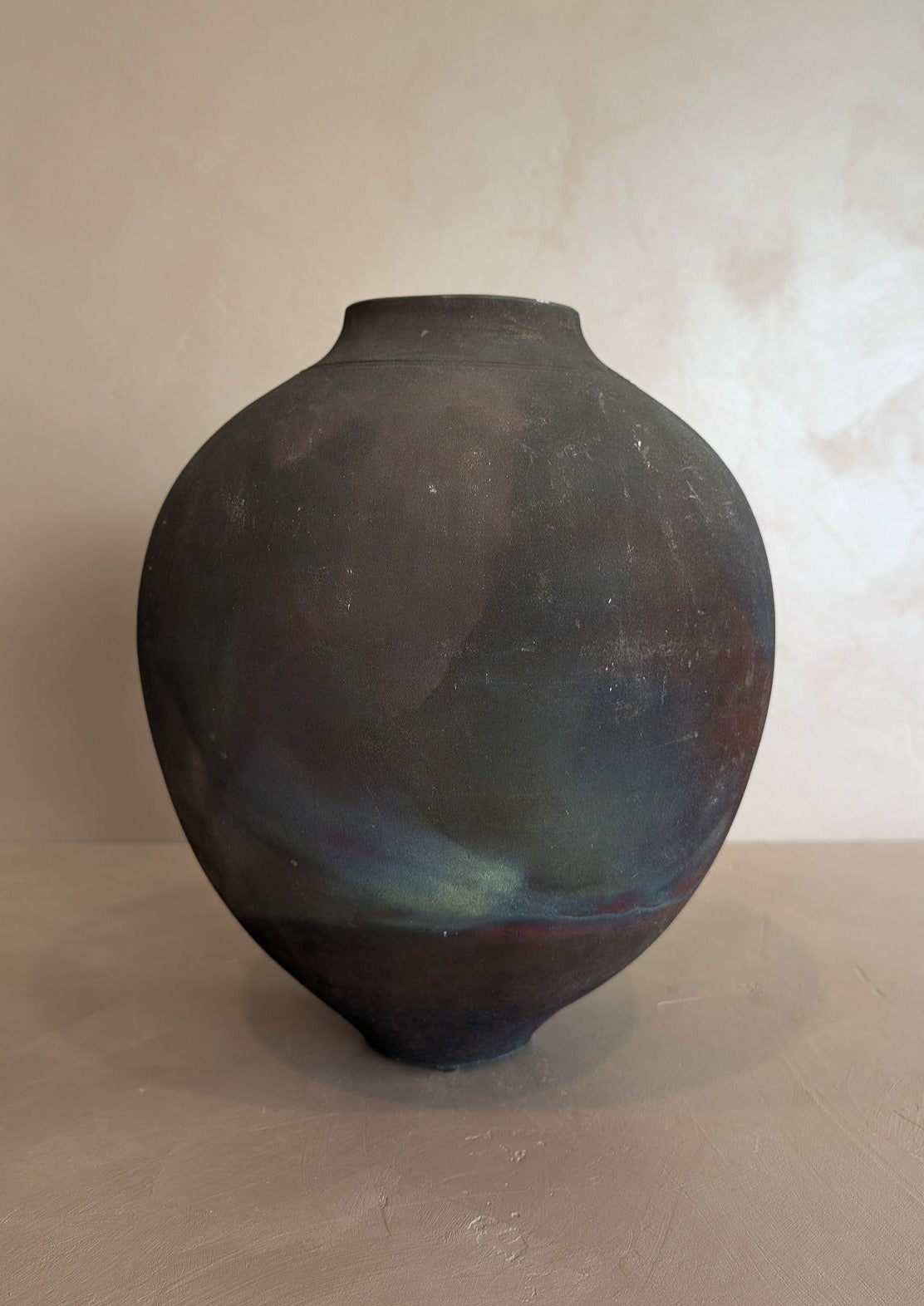 Large Vintage Dark Studio Pottery Raku Vase