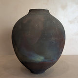 Large Vintage Dark Studio Pottery Raku Vase