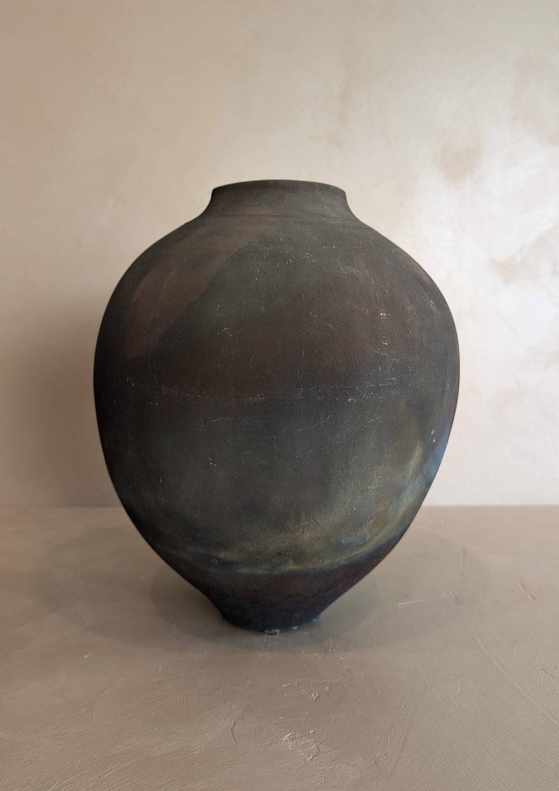 Large Vintage Dark Studio Pottery Raku Vase