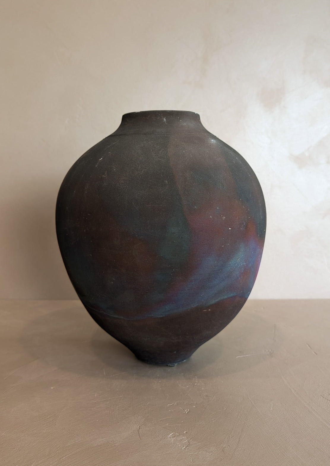 Large Vintage Dark Studio Pottery Raku Vase