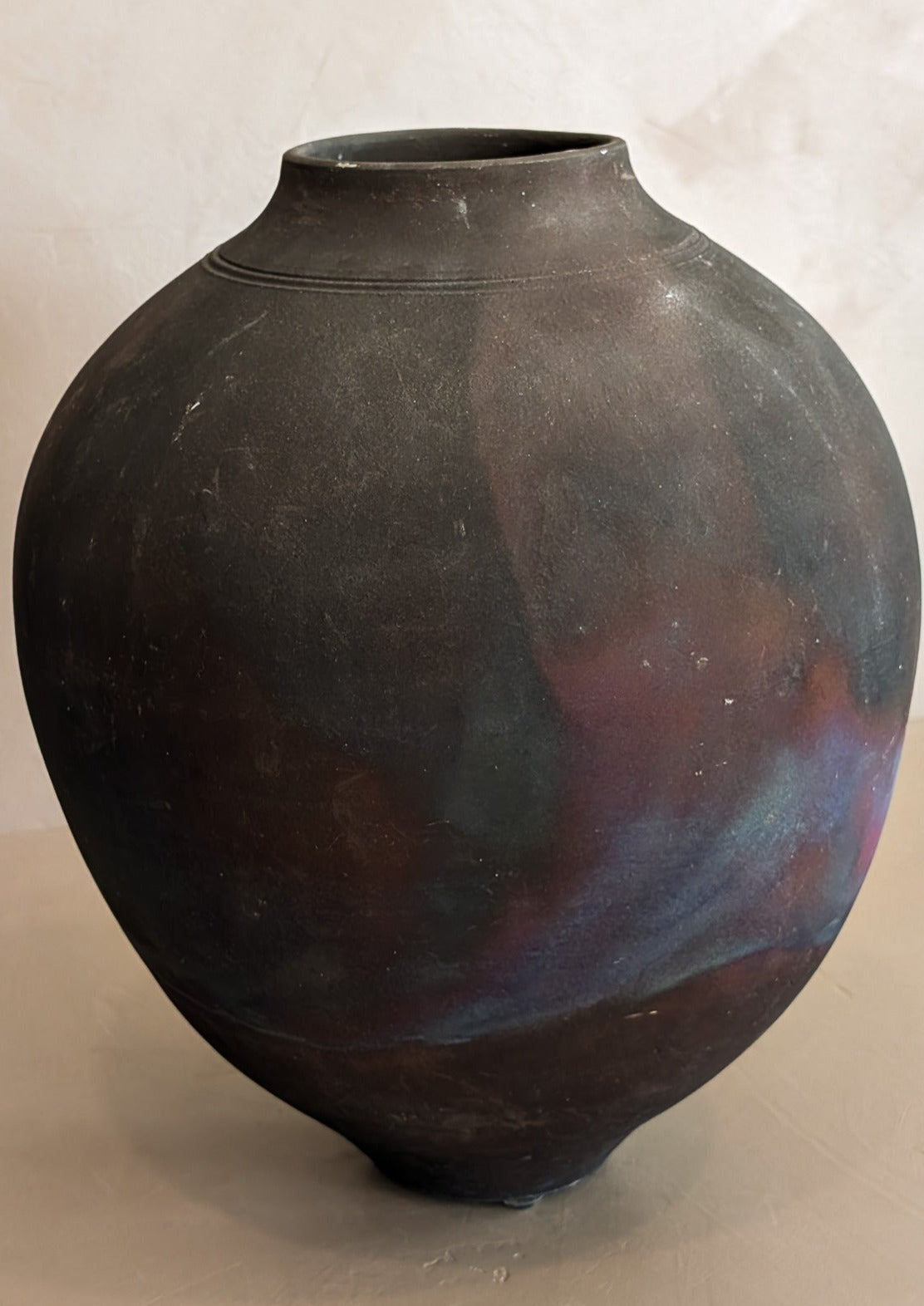 Large Vintage Dark Studio Pottery Raku Vase