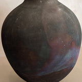 Large Vintage Dark Studio Pottery Raku Vase