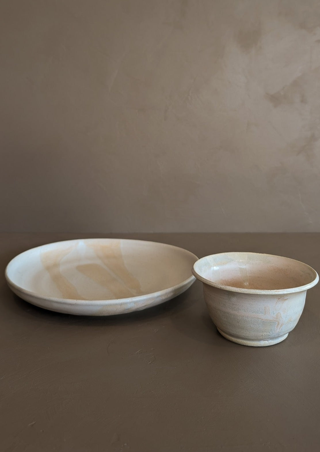 Handmade Blush and Peach Studio Pottery Plate and Bowl Set