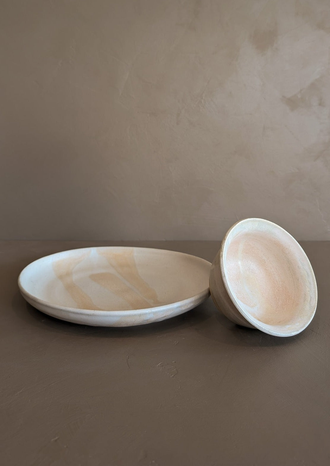 Handmade Blush and Peach Studio Pottery Plate and Bowl Set