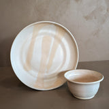 Handmade Blush and Peach Studio Pottery Plate and Bowl Set