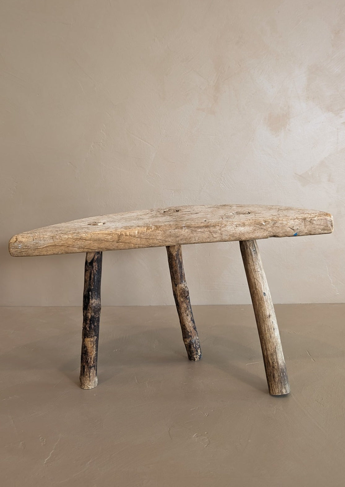 Primitive Light Wooden Three-Legged Milking Stool