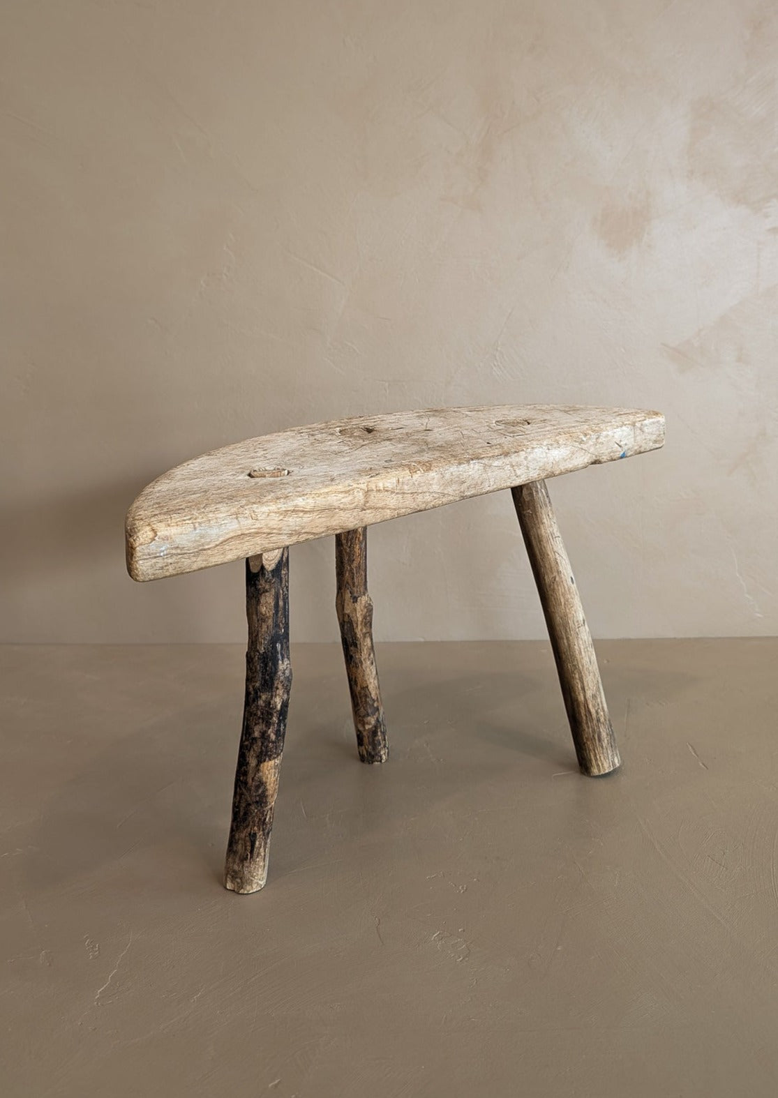 Primitive Light Wooden Three-Legged Milking Stool