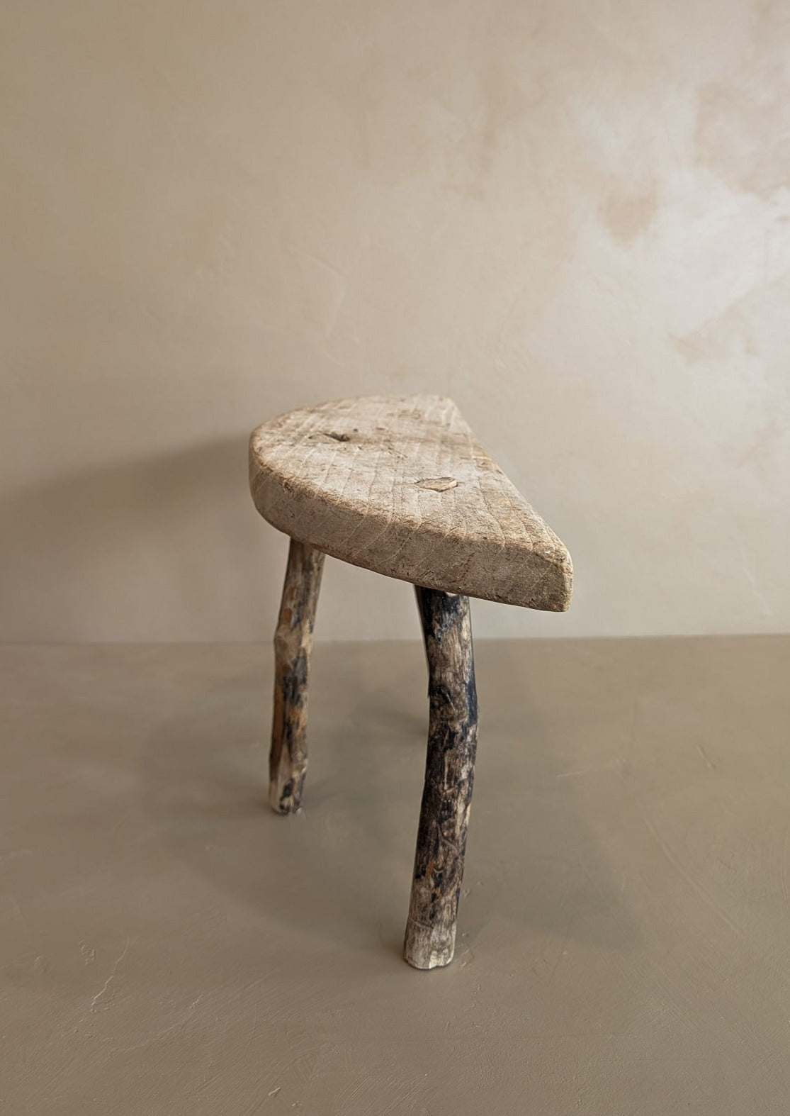 Primitive Light Wooden Three-Legged Milking Stool