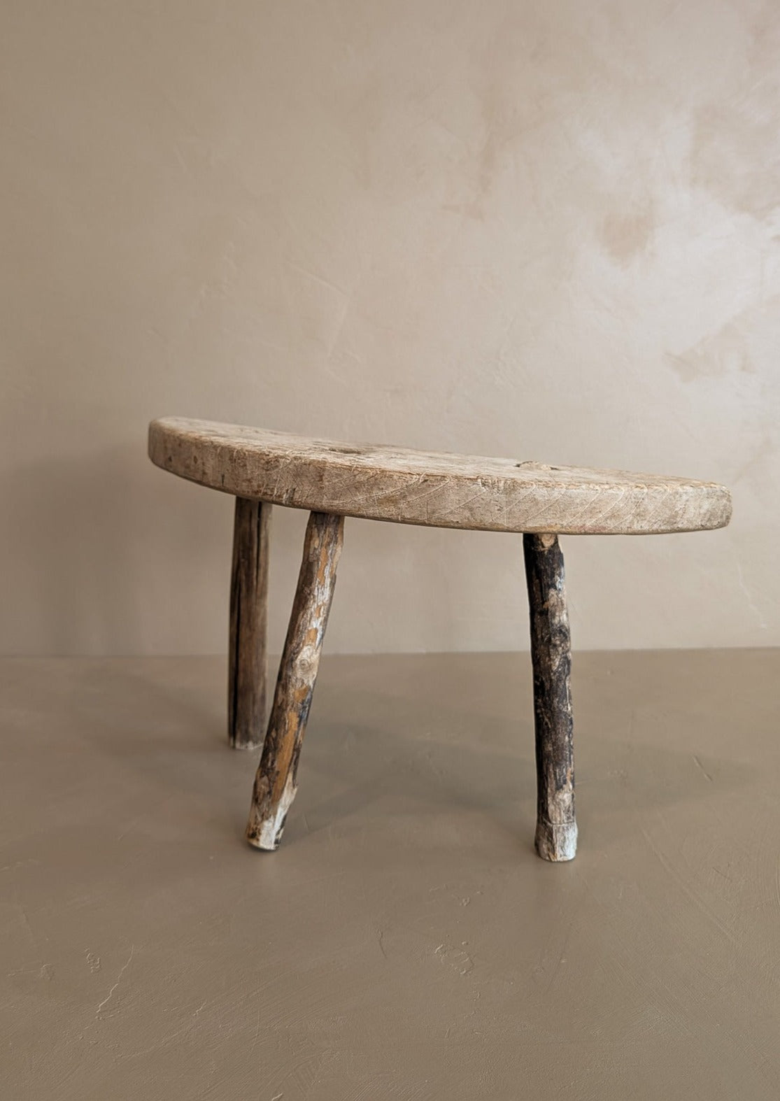 Primitive Light Wooden Three-Legged Milking Stool