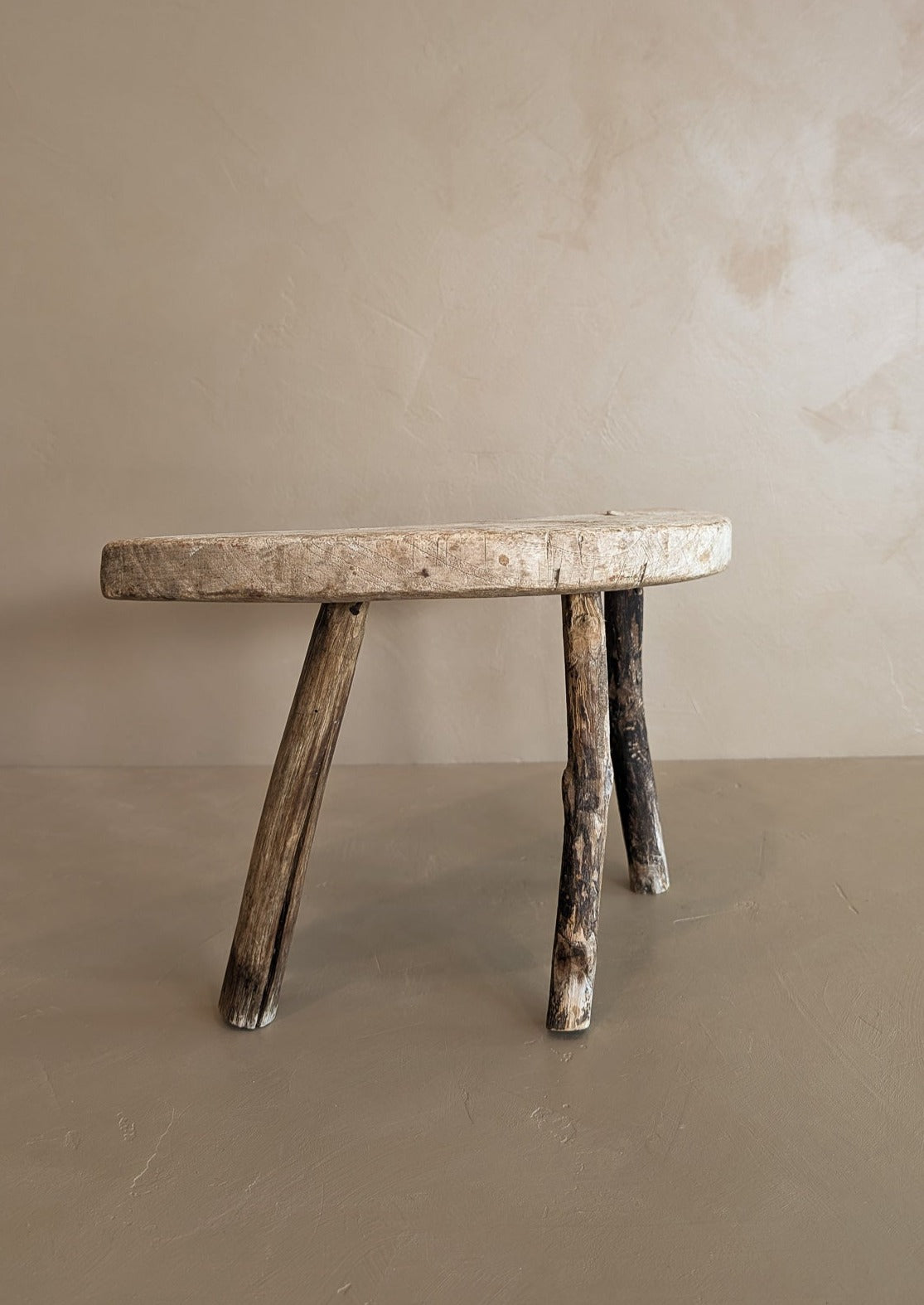 Primitive Light Wooden Three-Legged Milking Stool