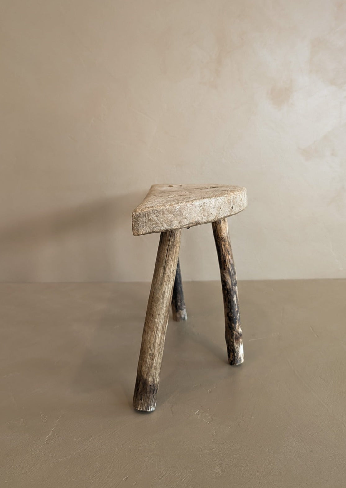 Primitive Light Wooden Three-Legged Milking Stool