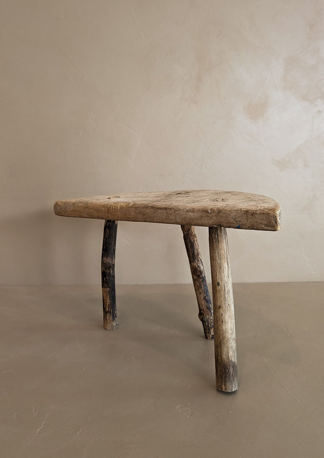 Primitive Light Wooden Three-Legged Milking Stool