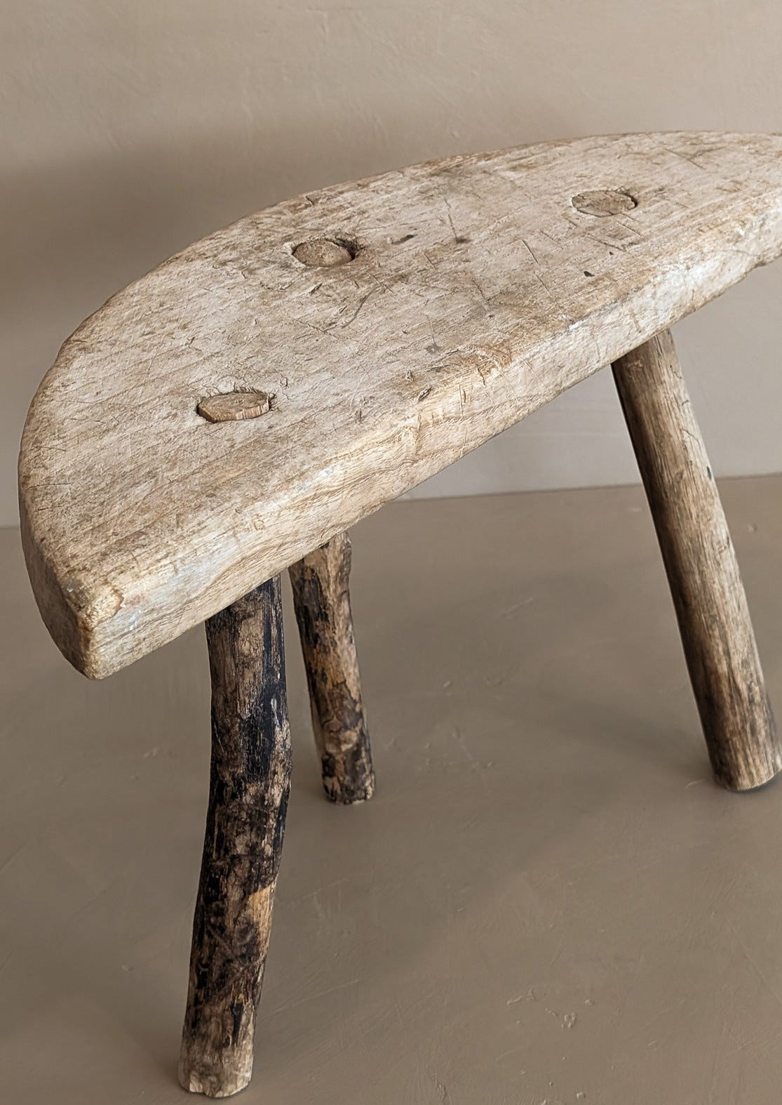 Primitive Light Wooden Three-Legged Milking Stool