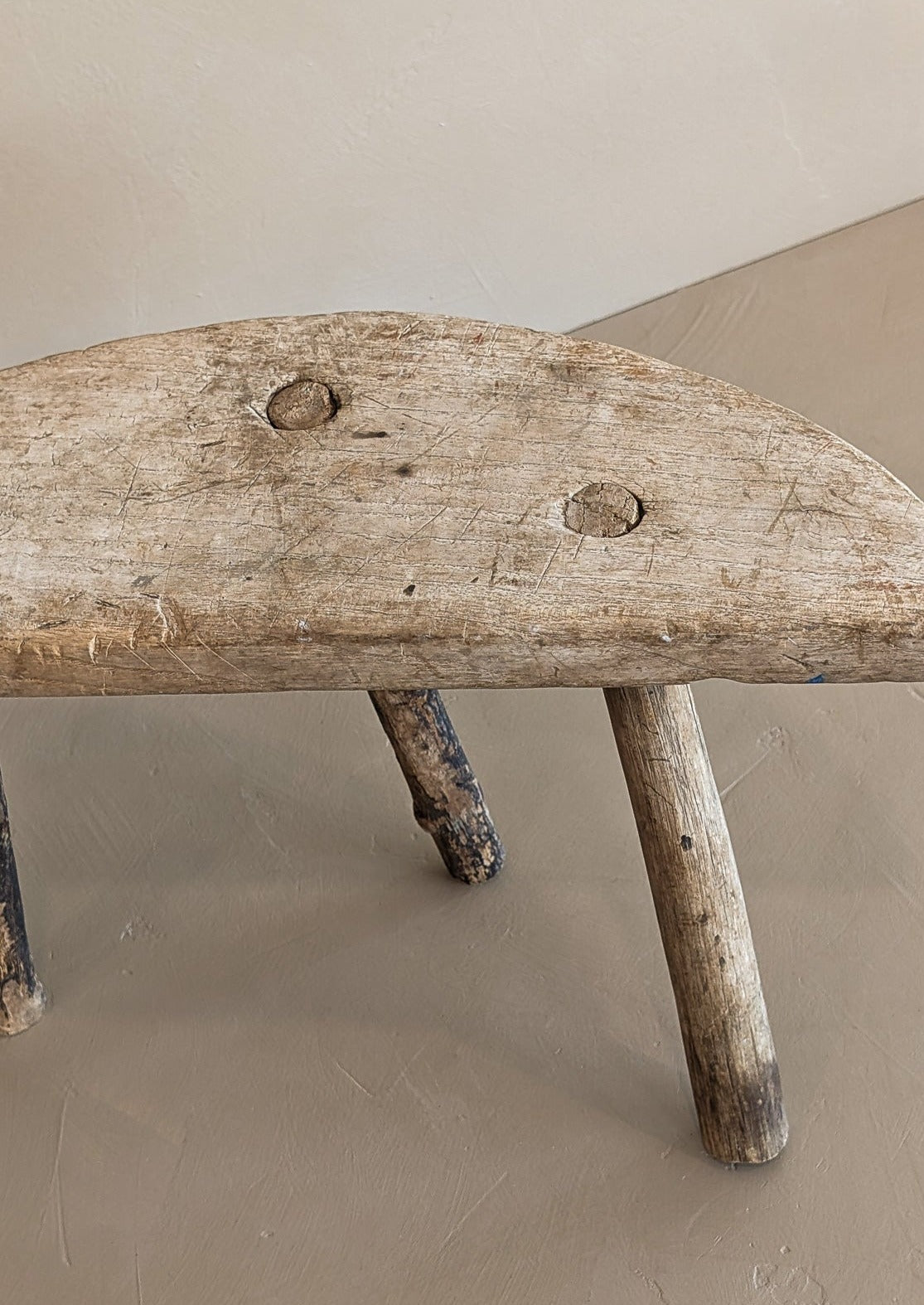 Primitive Light Wooden Three-Legged Milking Stool