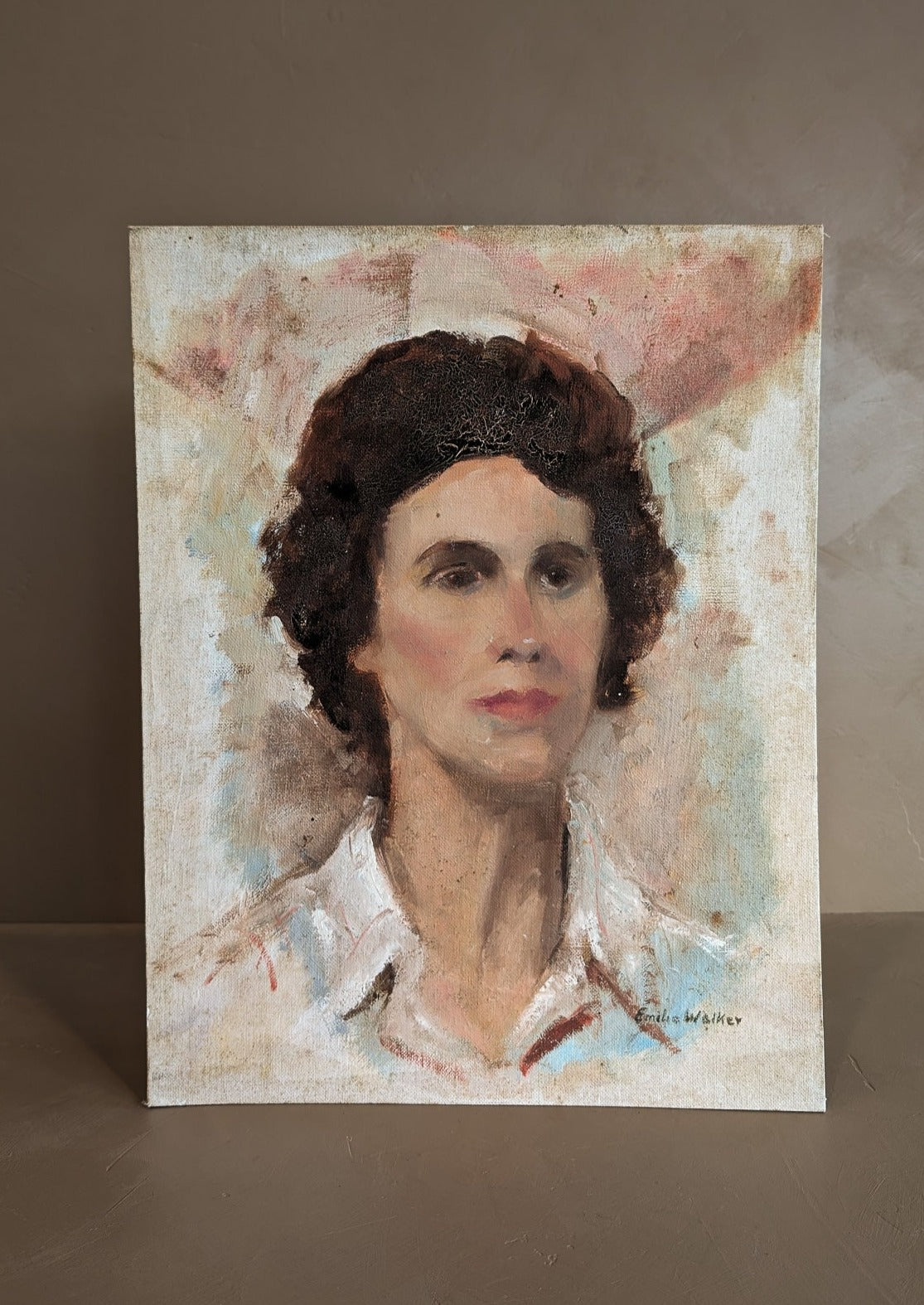 Signed Original Vintage Portrait of a Brown-Haired Woman