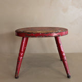 Vintage Skinny Leg Oval Stool with Original Red Paint