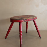 Vintage Skinny Leg Oval Stool with Original Red Paint