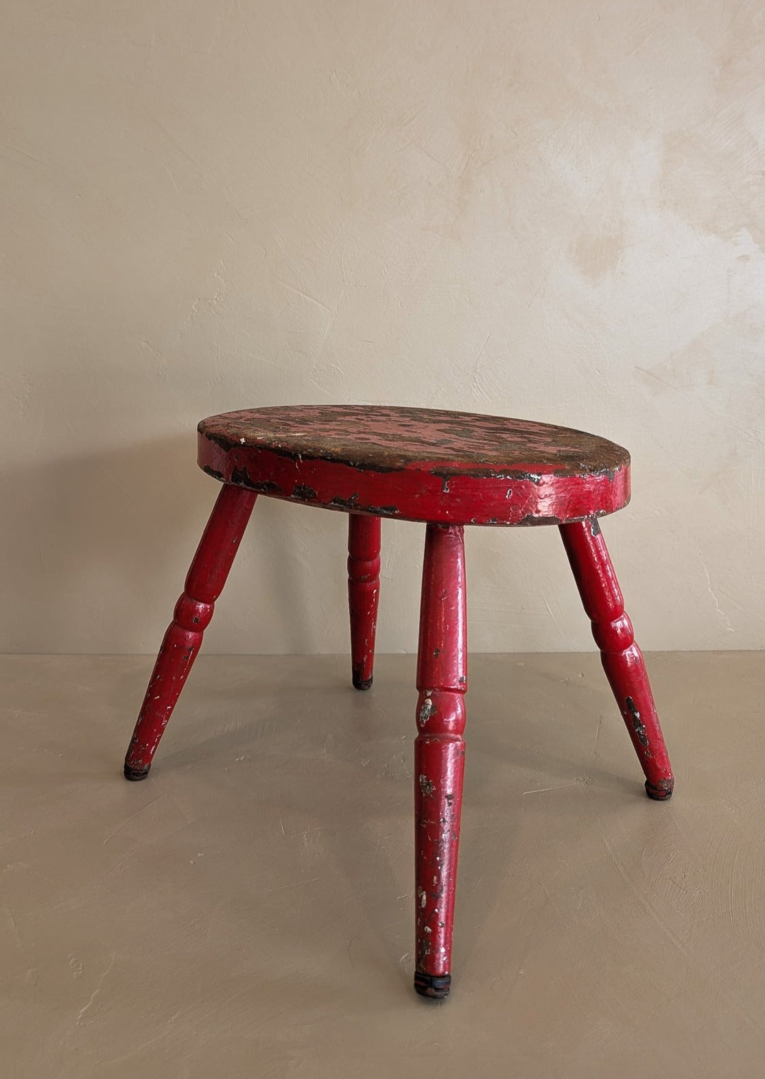 Vintage Skinny Leg Oval Stool with Original Red Paint