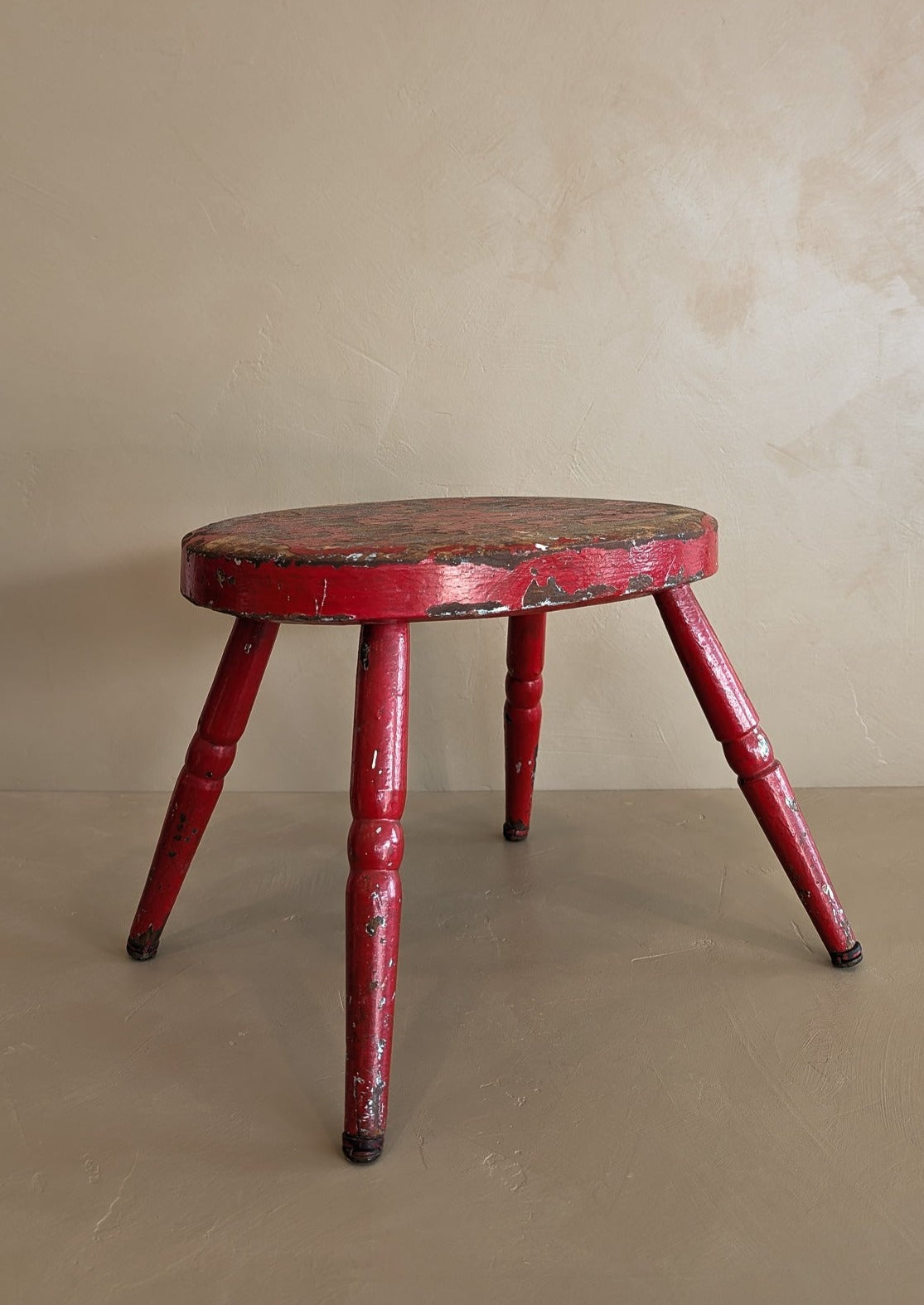 Vintage Skinny Leg Oval Stool with Original Red Paint