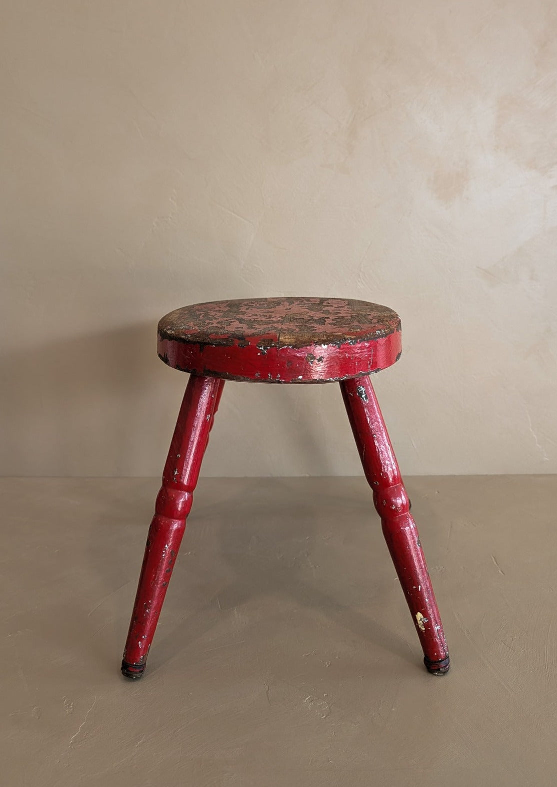 Vintage Skinny Leg Oval Stool with Original Red Paint