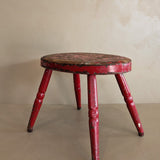 Vintage Skinny Leg Oval Stool with Original Red Paint