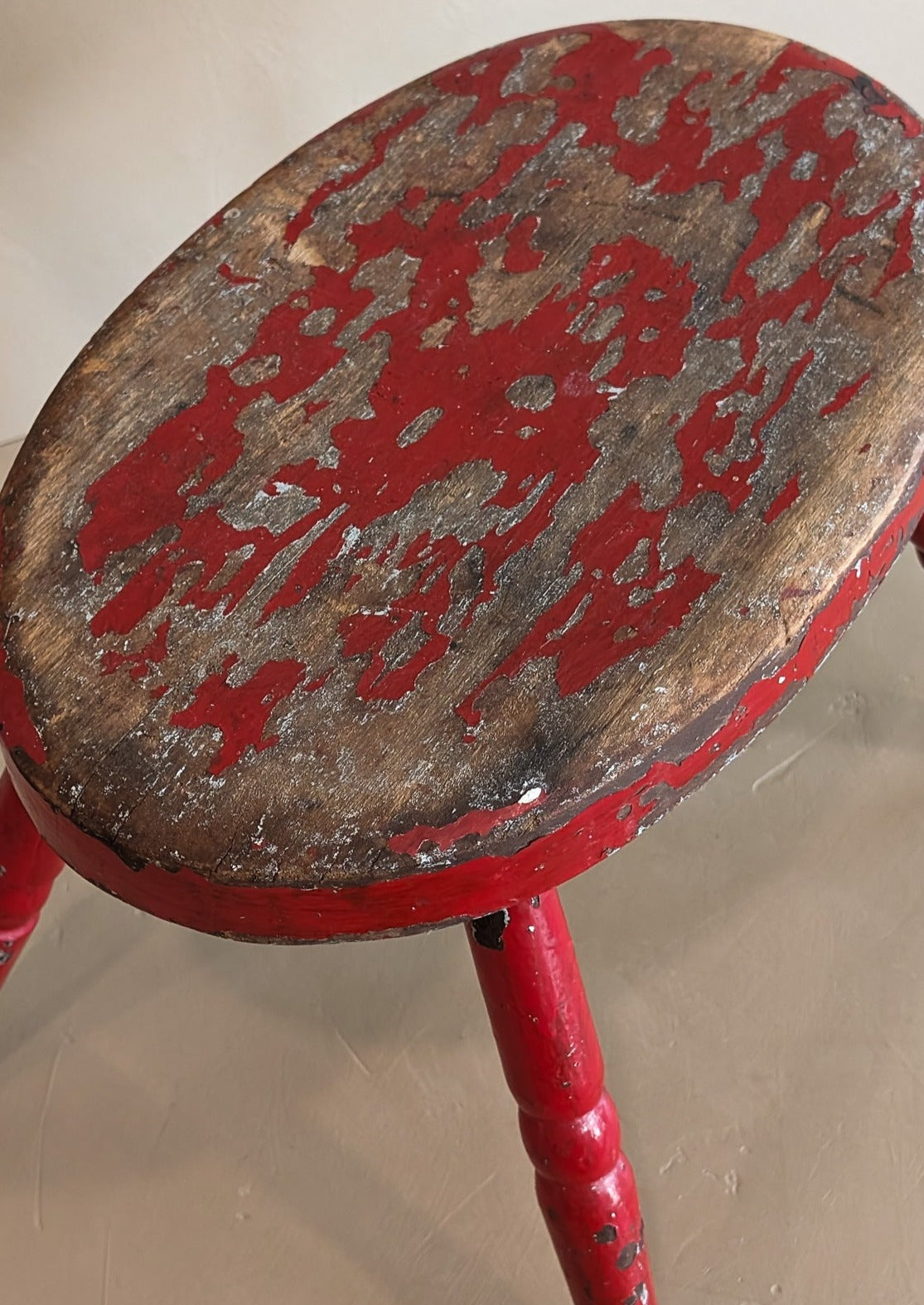 Vintage Skinny Leg Oval Stool with Original Red Paint