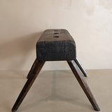 Dark Wooden Primitive Handmade Stool with Holes on Top