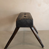 Dark Wooden Primitive Handmade Stool with Holes on Top