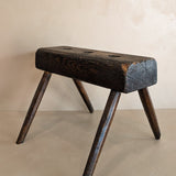 Dark Wooden Primitive Handmade Stool with Holes on Top