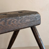 Dark Wooden Primitive Handmade Stool with Holes on Top