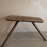 Primitive European Three-Legged Wooden Stool with Slanted Top