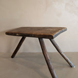 Primitive European Three-Legged Wooden Stool with Slanted Top