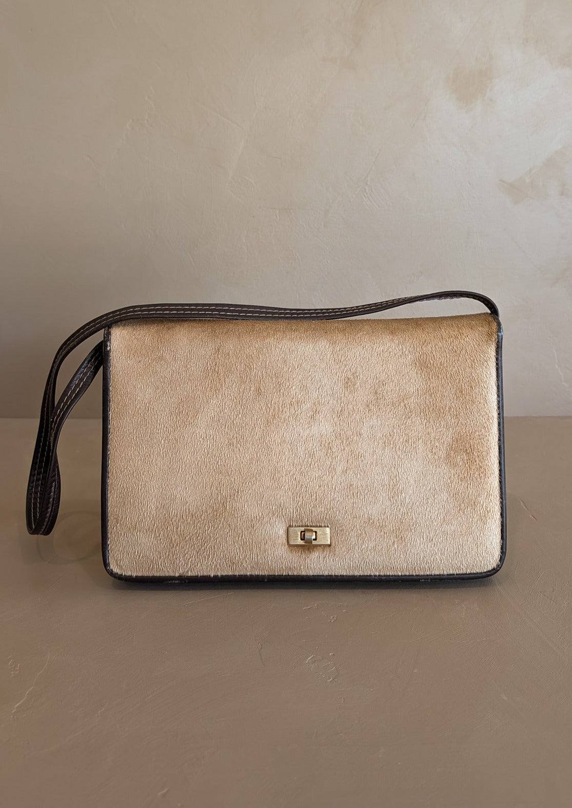 Structured Vintage Uruguayan Fur Purse with Petite Brass Clasp and Removable Strap