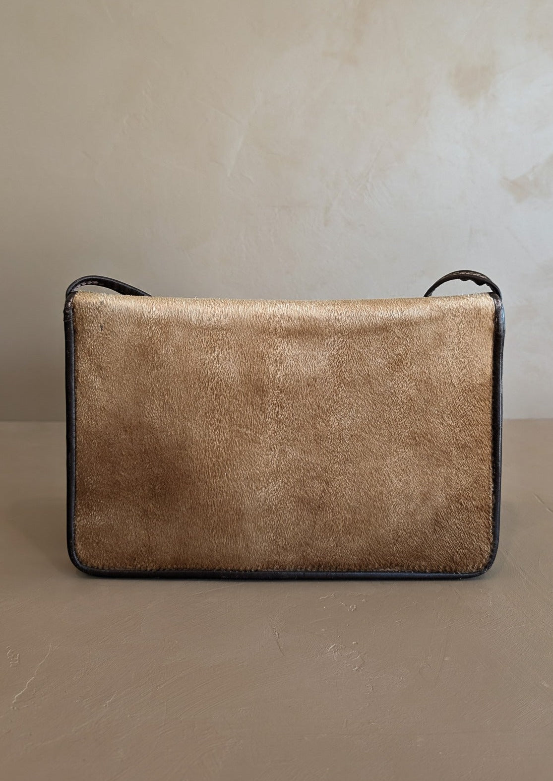 Structured Vintage Uruguayan Fur Purse with Petite Brass Clasp and Removable Strap