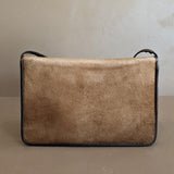 Structured Vintage Uruguayan Fur Purse with Petite Brass Clasp and Removable Strap