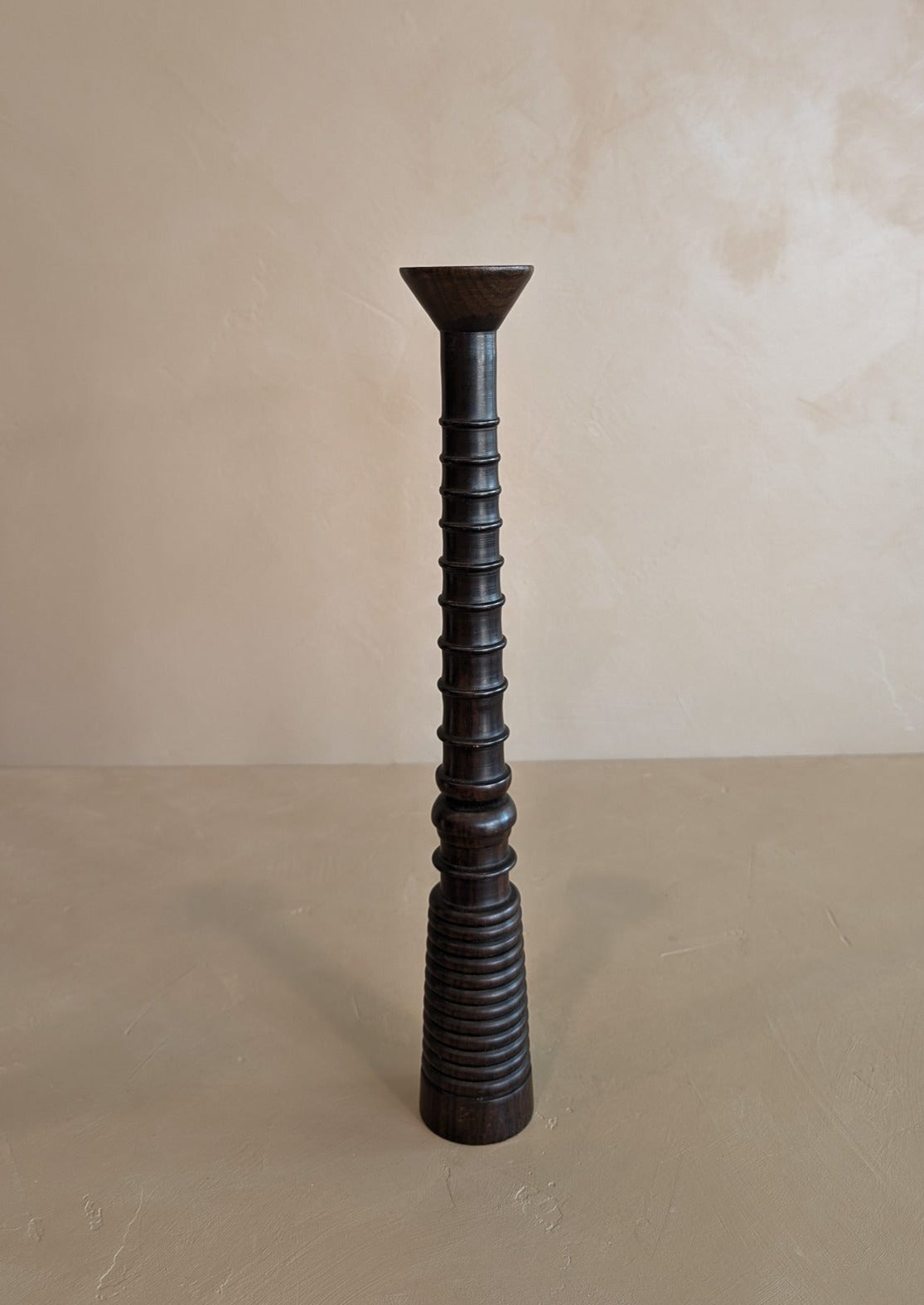 Dark Handmade Wooden Bobbin-Style Candlestick #2