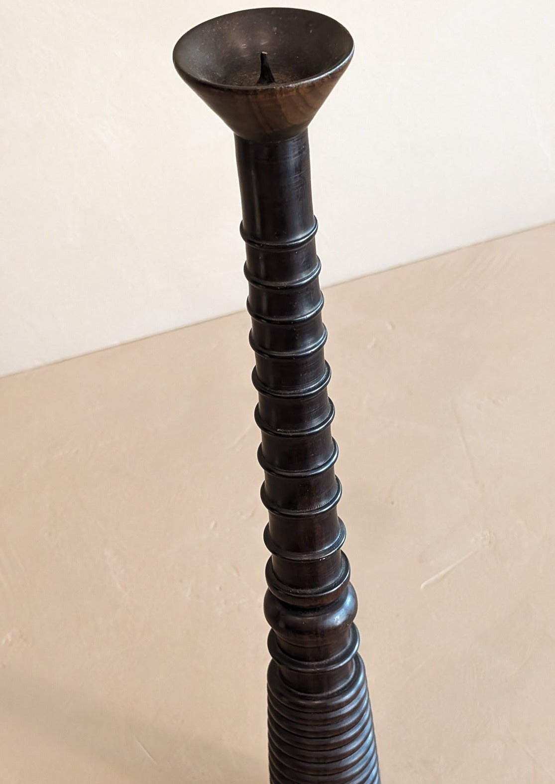 Dark Handmade Wooden Bobbin-Style Candlestick #2