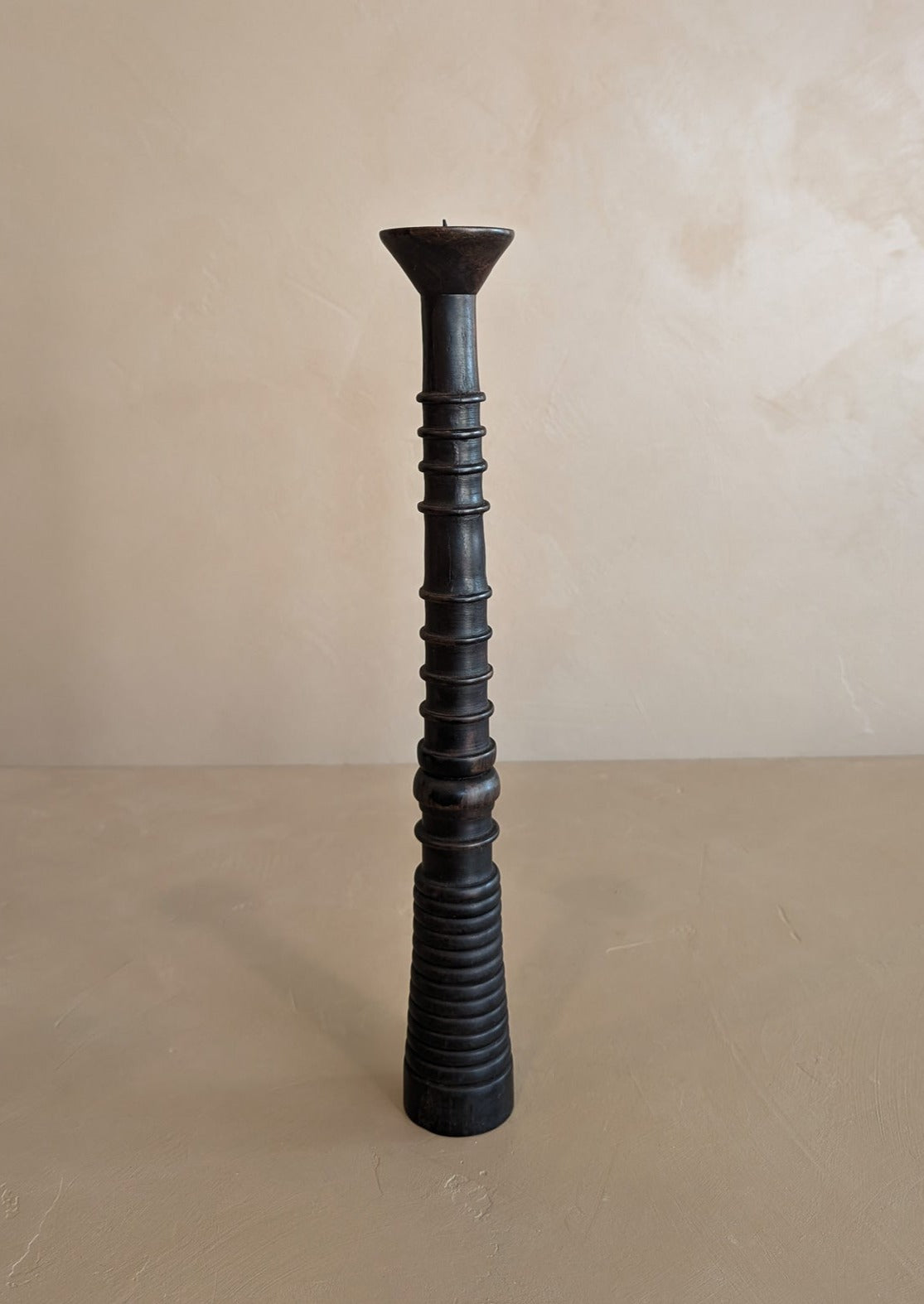 Dark Handmade Wooden Bobbin-Style Candlestick #5