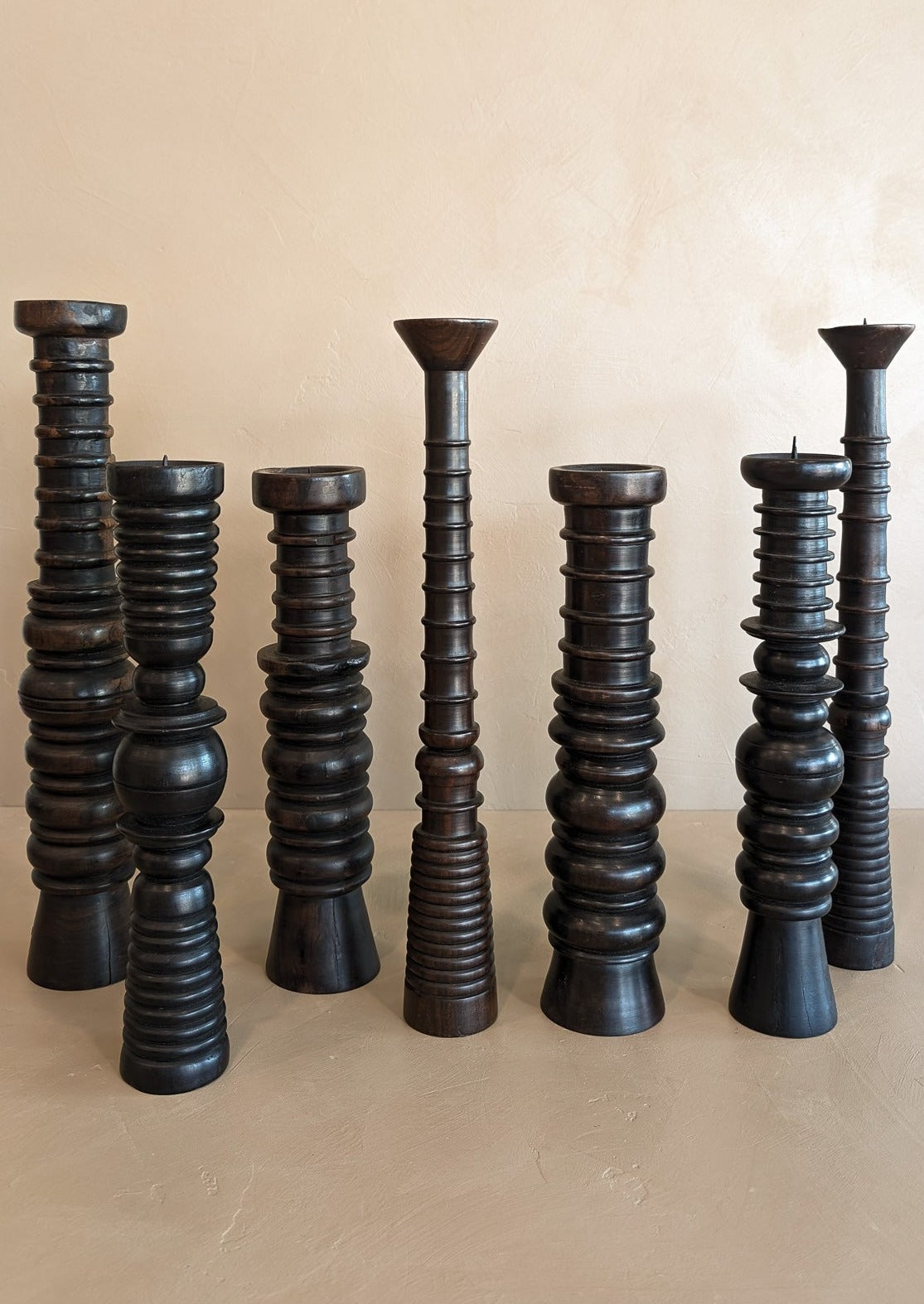Dark Handmade Wooden Bobbin-Style Candlestick #6