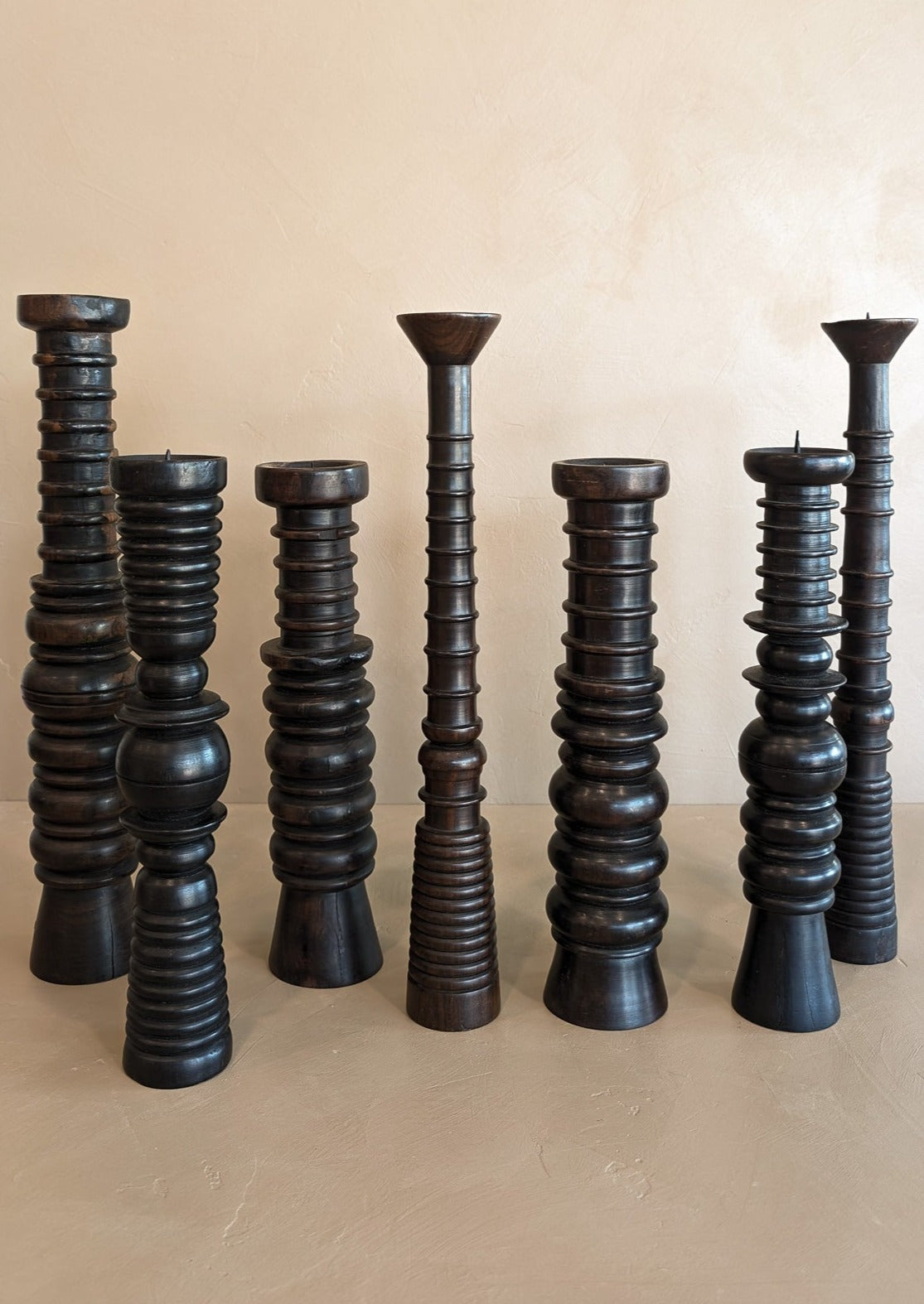 Dark Handmade Wooden Bobbin-Style Candlestick #4