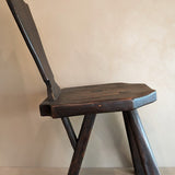 Vintage Handmade Brutalist Three-Legged Wooden Accent Chair