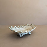 Unique Neutral Speckled Signed Studio Pottery Footed Tray