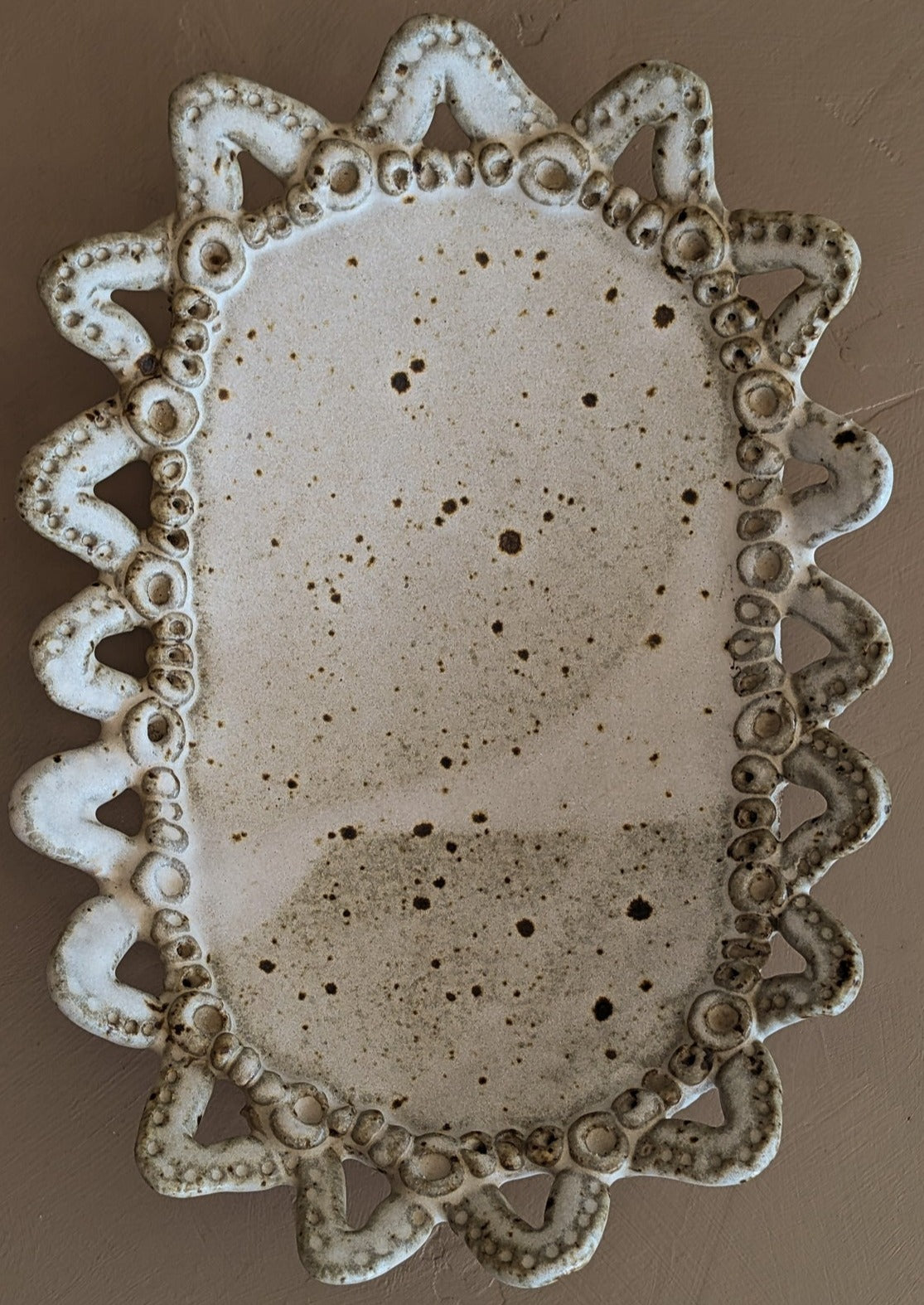 Unique Neutral Speckled Signed Studio Pottery Footed Tray