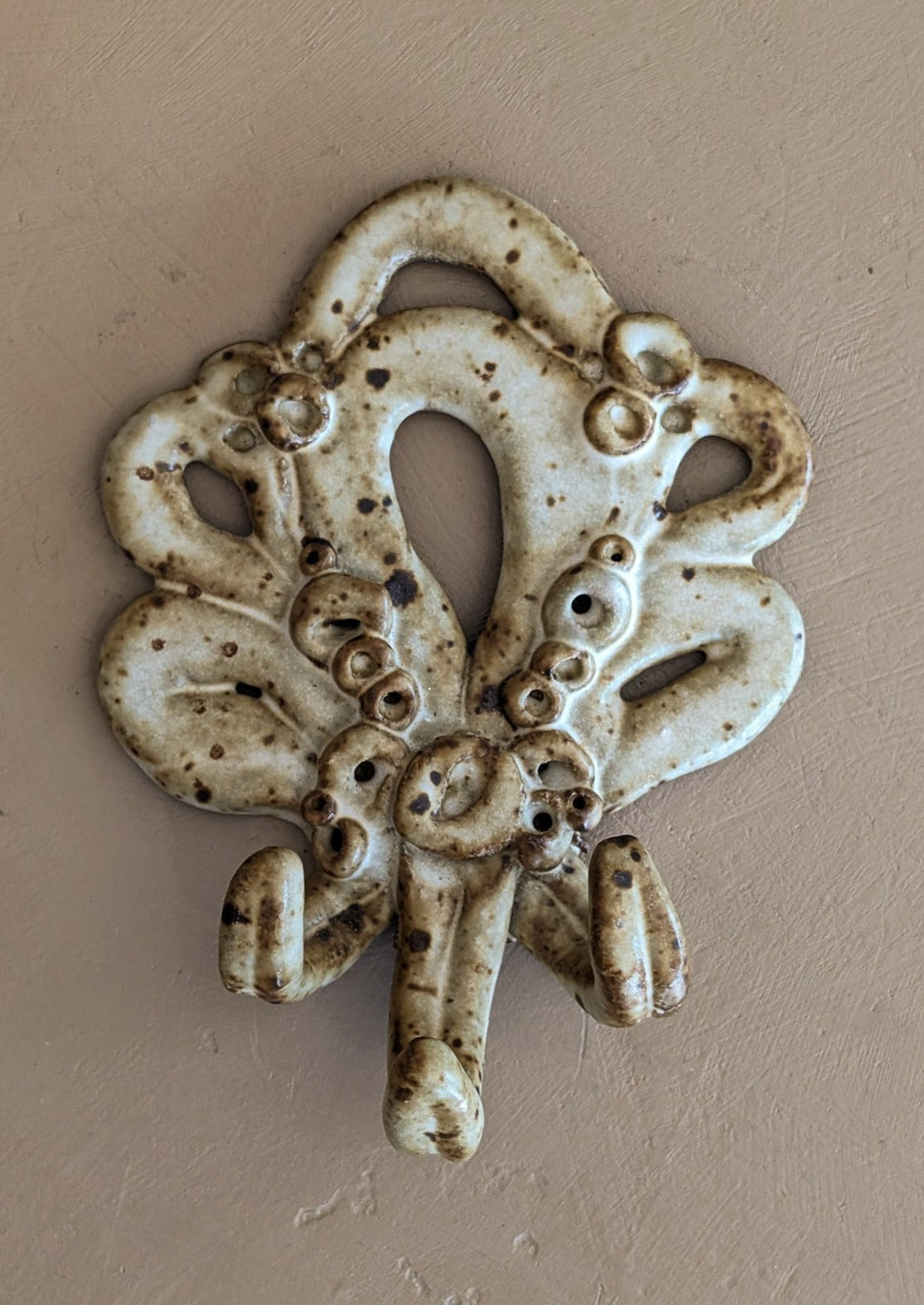 Unique Neutral Speckled Studio Pottery Wall Hook