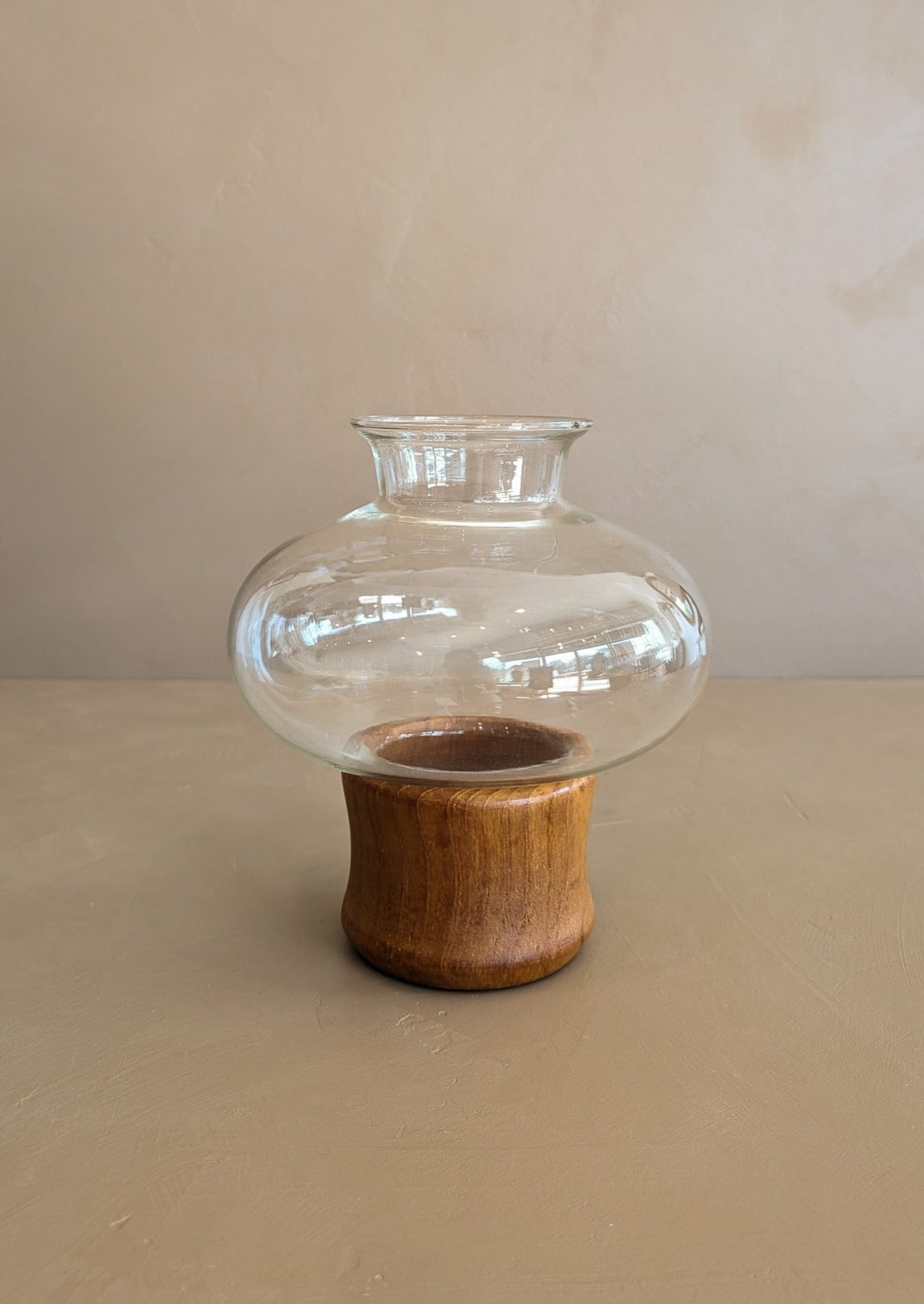 Vintage Teak Hurricane Candleholder