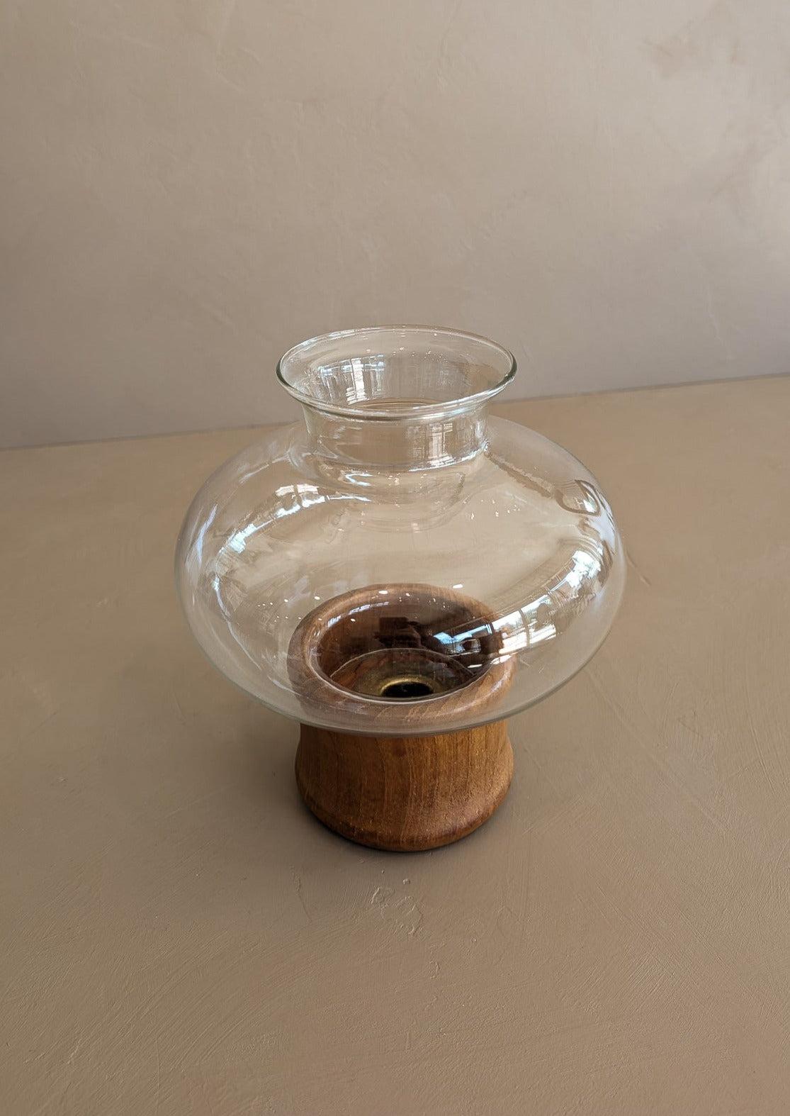 Vintage Teak Hurricane Candleholder